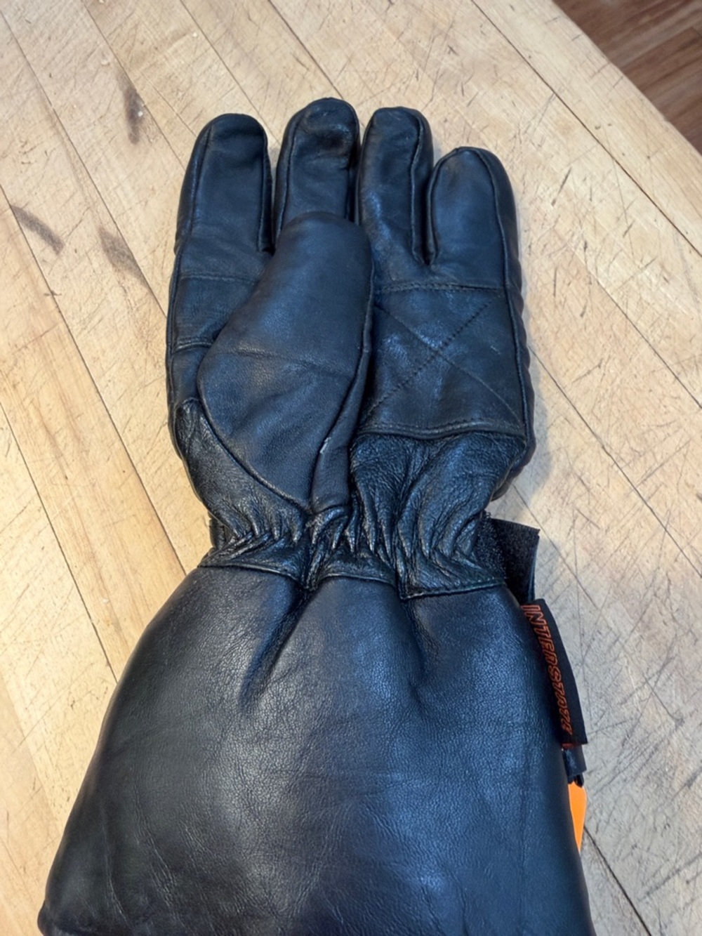 Black Leather Gauntlet Motorcycle Glove with Zip Pocket and Rain Covers - Picture 6 of 6